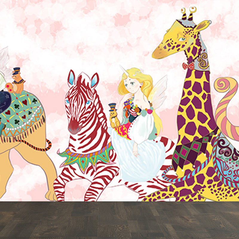 Delightful Cartoon Animals Wall Mural for Kids Room Spring Wall Decor, Customised Clearhalo 'Wall Decor' 'Wall Mural' 1646317