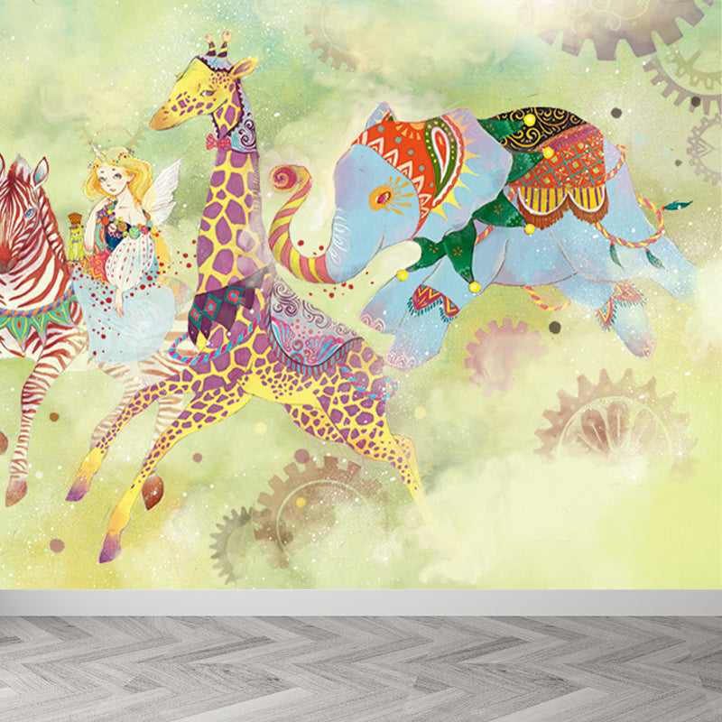 Delightful Cartoon Animals Wall Mural for Kids Room Spring Wall Decor, Customised Clearhalo 'Wall Decor' 'Wall Mural' 1646321