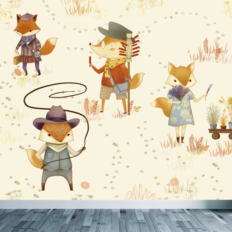 Delightful Cartoon Animals Wall Mural for Kids Room Spring Wall Decor, Customised Clearhalo 'Wall Decor' 'Wall Mural' 1646327