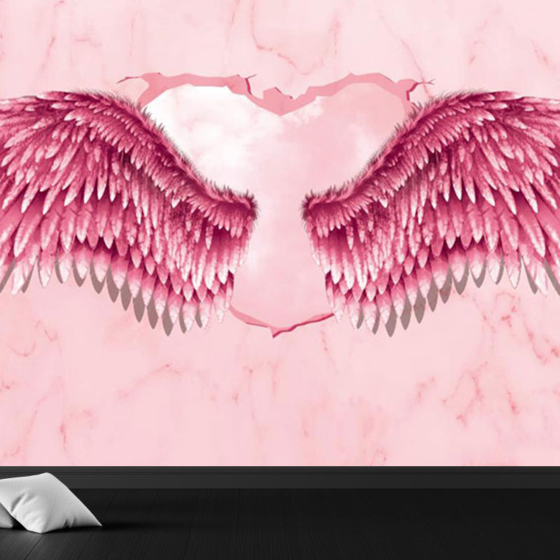 Spreading Wing Mural Decal Soft Color Contemporary Wall Covering for Living Room Pink Clearhalo 'Wall Decor' 'Wall Mural' 1646340