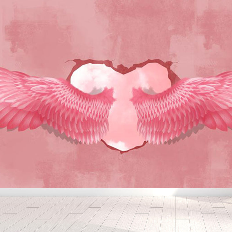 Spreading Wing Mural Decal Soft Color Contemporary Wall Covering for Living Room Pink Clearhalo 'Wall Decor' 'Wall Mural' 1646350