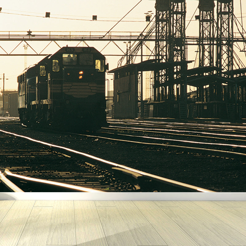 Imposing Train View Mural Decal for Guest Room, Soft Color, Custom Size Available Brown Design 2 Clearhalo 'Wall Decor' 'Wall Mural' 1646380