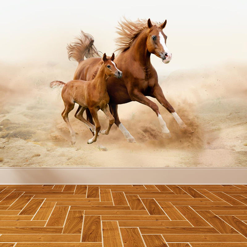 Running Horse Scenery Mural Decal for Girls Bedroom, Brown, Custom Size Available Brown Design 1 Clearhalo 'Wall Decor' 'Wall Mural' 1646385