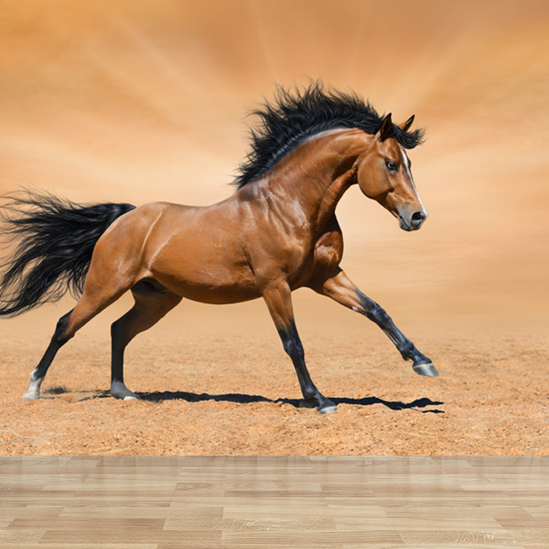 Running Horse Scenery Mural Decal for Girls Bedroom, Brown, Custom Size Available Brown Design 2 Clearhalo 'Wall Decor' 'Wall Mural' 1646390
