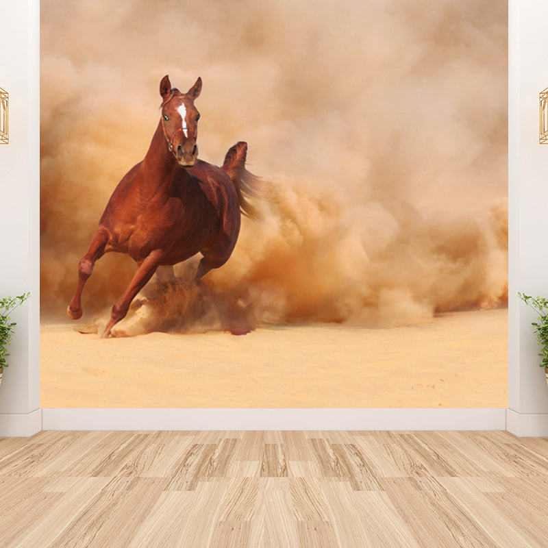 Running Horse Scenery Mural Decal for Girls Bedroom, Brown, Custom Size Available Brown Design 3 Clearhalo 'Wall Decor' 'Wall Mural' 1646395