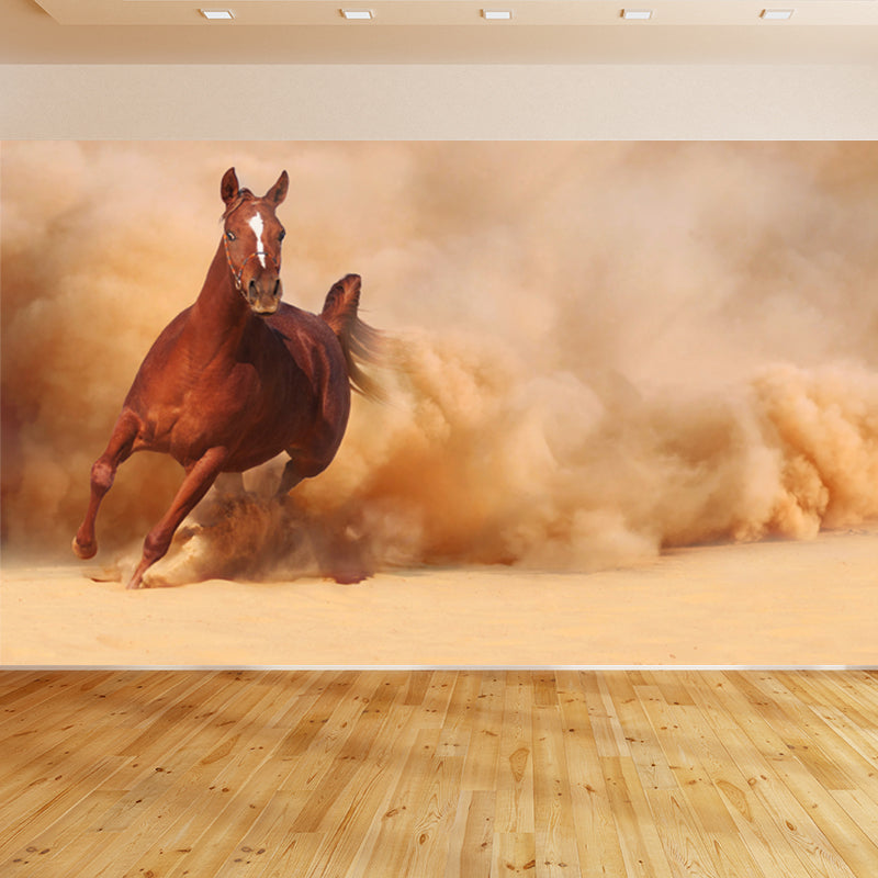 Running Horse Scenery Mural Decal for Girls Bedroom, Brown, Custom Size Available Clearhalo 'Wall Decor' 'Wall Mural' 1646396