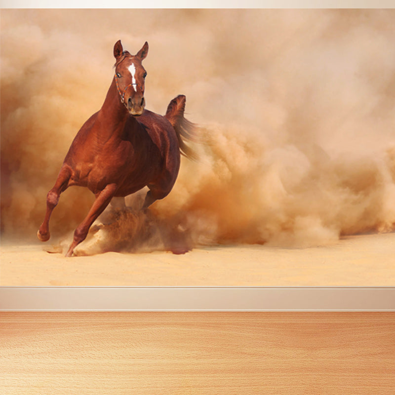 Running Horse Scenery Mural Decal for Girls Bedroom, Brown, Custom Size Available Clearhalo 'Wall Decor' 'Wall Mural' 1646397