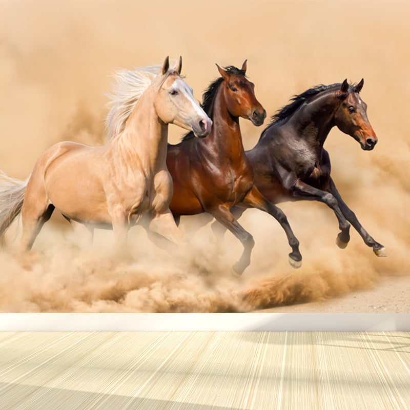 Running Horse Scenery Mural Decal for Girls Bedroom, Brown, Custom Size Available Brown Design 4 Clearhalo 'Wall Decor' 'Wall Mural' 1646400