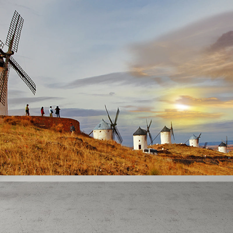 Extra Large Windmill Mural Brown Non-Woven Wall Art for Home Decor, Personalised Brown Design 1 Clearhalo 'Wall Decor' 'Wall Mural' 1646405