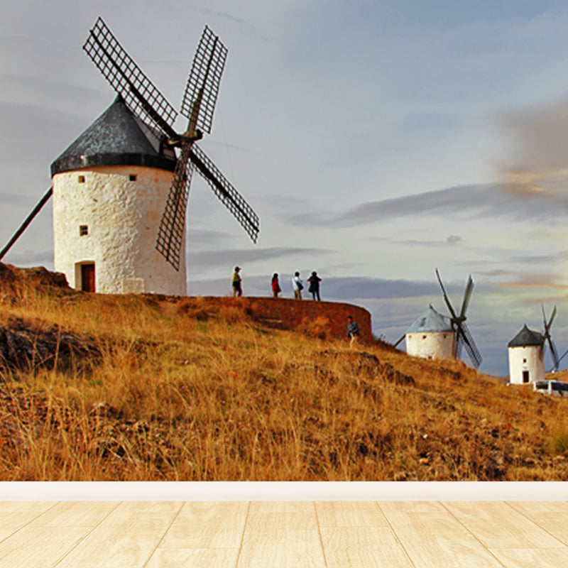 Extra Large Windmill Mural Brown Non-Woven Wall Art for Home Decor, Personalised Clearhalo 'Wall Decor' 'Wall Mural' 1646406