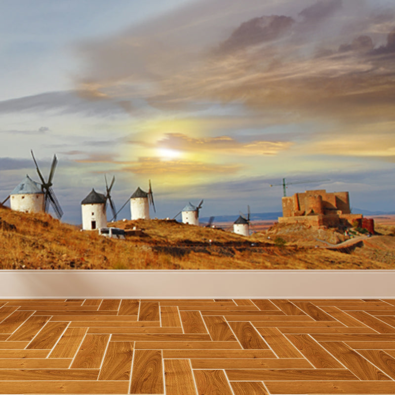 Extra Large Windmill Mural Brown Non-Woven Wall Art for Home Decor, Personalised Clearhalo 'Wall Decor' 'Wall Mural' 1646407