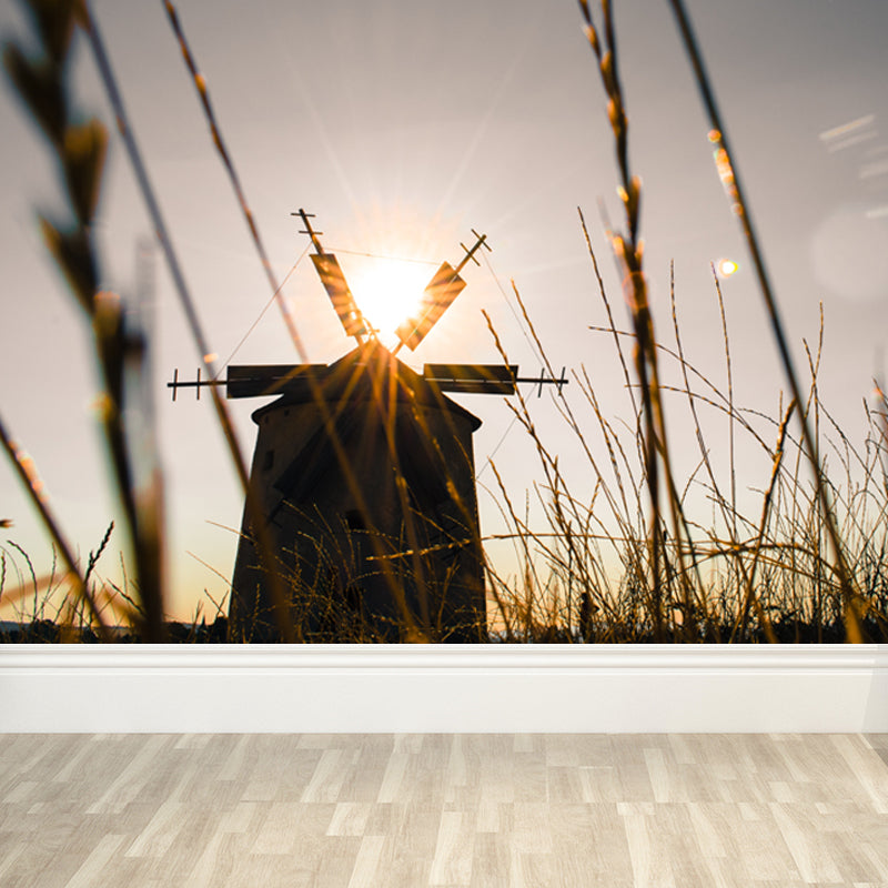 Extra Large Windmill Mural Brown Non-Woven Wall Art for Home Decor, Personalised Clearhalo 'Wall Decor' 'Wall Mural' 1646411