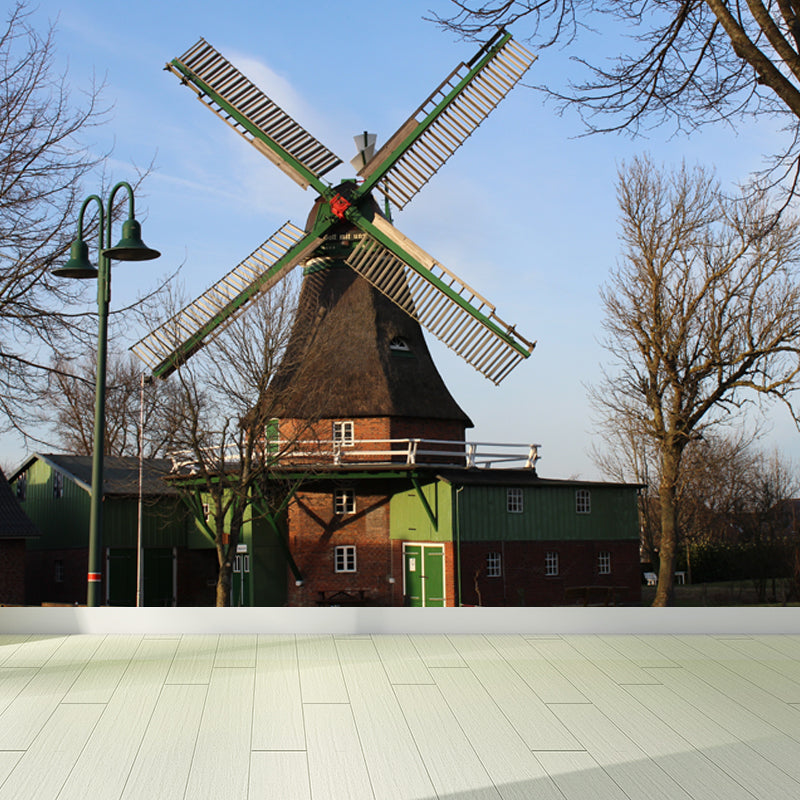 Extra Large Windmill Mural Brown Non-Woven Wall Art for Home Decor, Personalised Brown Design 3 Clearhalo 'Wall Decor' 'Wall Mural' 1646415