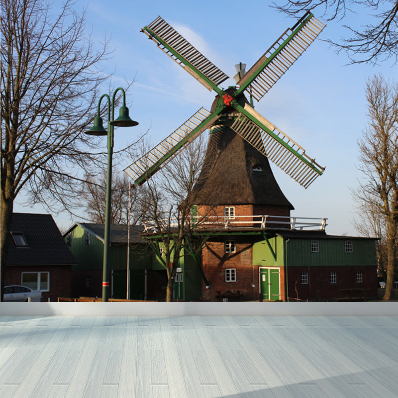 Extra Large Windmill Mural Brown Non-Woven Wall Art for Home Decor, Personalised Clearhalo 'Wall Decor' 'Wall Mural' 1646416
