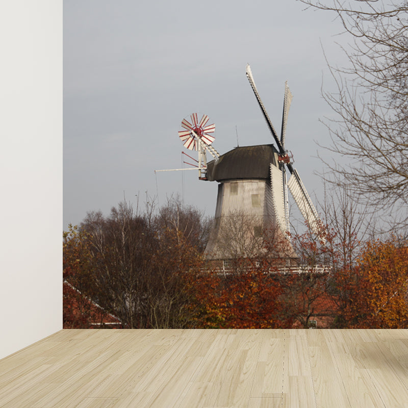 Extra Large Windmill Mural Brown Non-Woven Wall Art for Home Decor, Personalised Clearhalo 'Wall Decor' 'Wall Mural' 1646421