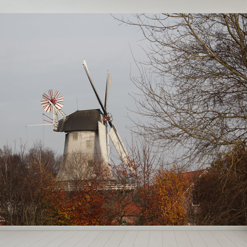 Extra Large Windmill Mural Brown Non-Woven Wall Art for Home Decor, Personalised Clearhalo 'Wall Decor' 'Wall Mural' 1646422