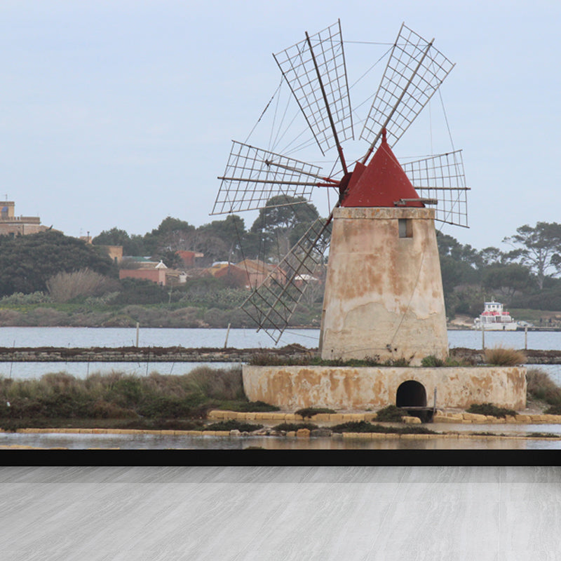 Extra Large Windmill Mural Brown Non-Woven Wall Art for Home Decor, Personalised Brown Design 5 Clearhalo 'Wall Decor' 'Wall Mural' 1646425