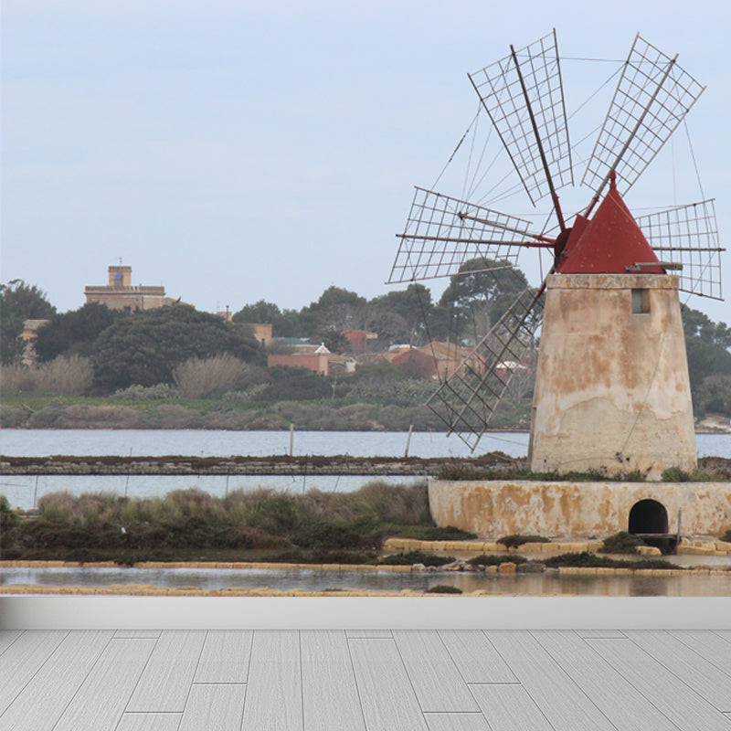 Extra Large Windmill Mural Brown Non-Woven Wall Art for Home Decor, Personalised Clearhalo 'Wall Decor' 'Wall Mural' 1646426