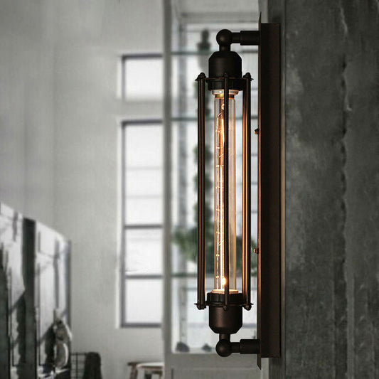 1 Light Linear Wall Sconce with Wire Frame Industrial Black/Silver Metallic Wall Mount Light for Bedroom Black Clearhalo 'Art deco wall lights' 'Cast Iron' 'Glass' 'Industrial wall lights' 'Industrial' 'Middle century wall lights' 'Modern' 'Rustic wall lights' 'Tiffany' 'Traditional wall lights' 'Wall Lamps & Sconces' 'Wall Lights' Lighting' 164644