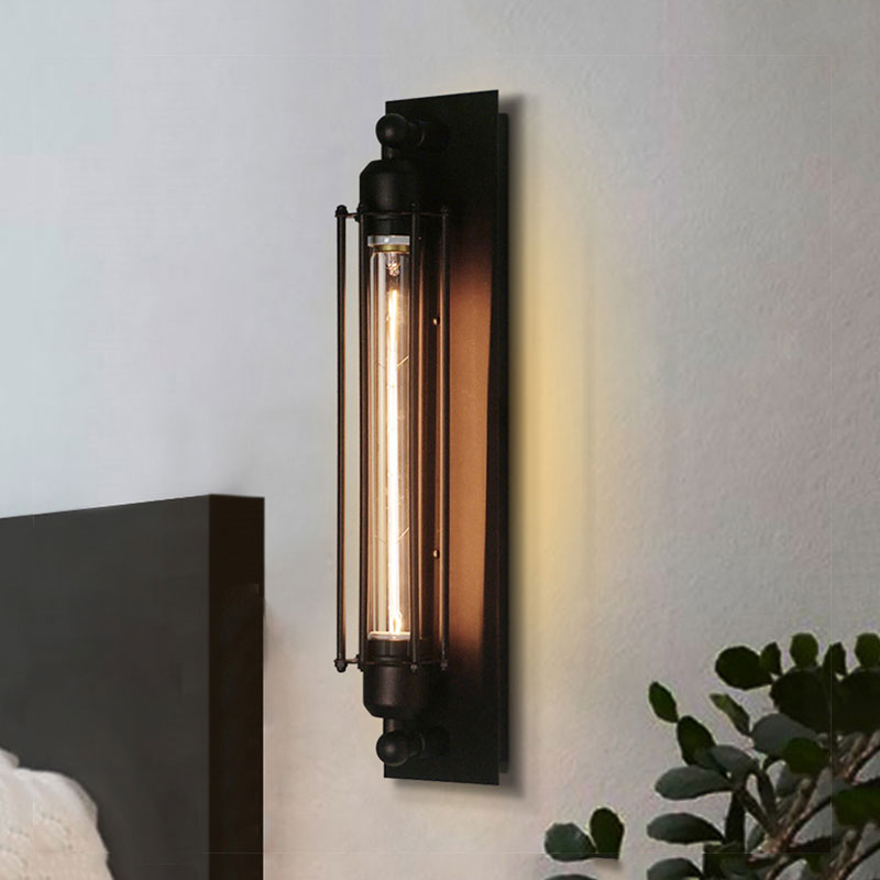 1 Light Linear Wall Sconce with Wire Frame Industrial Black/Silver Metallic Wall Mount Light for Bedroom Clearhalo 'Art deco wall lights' 'Cast Iron' 'Glass' 'Industrial wall lights' 'Industrial' 'Middle century wall lights' 'Modern' 'Rustic wall lights' 'Tiffany' 'Traditional wall lights' 'Wall Lamps & Sconces' 'Wall Lights' Lighting' 164645