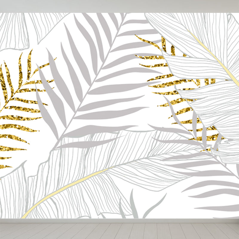 Huge Botanical Leaves Mural Wallpaper Washable Tropical Living Room Wall Covering Cream Gray Clearhalo 'Wall Decor' 'Wall Mural' 1646470