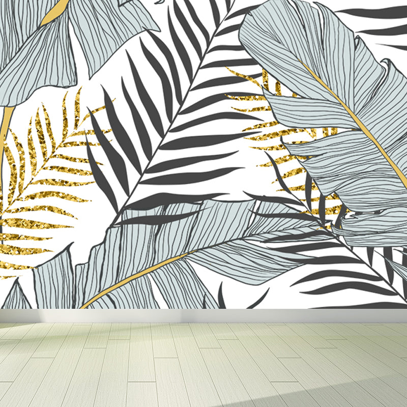 Huge Botanical Leaves Mural Wallpaper Washable Tropical Living Room Wall Covering Blue Clearhalo 'Wall Decor' 'Wall Mural' 1646475