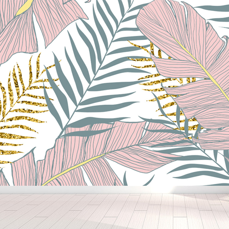 Huge Botanical Leaves Mural Wallpaper Washable Tropical Living Room Wall Covering Pink Clearhalo 'Wall Decor' 'Wall Mural' 1646485