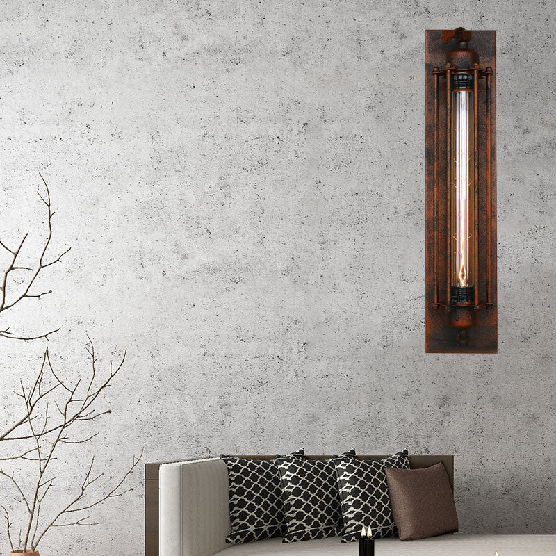 1 Light Linear Wall Sconce with Wire Frame Industrial Black/Silver Metallic Wall Mount Light for Bedroom Rust Clearhalo 'Art deco wall lights' 'Cast Iron' 'Glass' 'Industrial wall lights' 'Industrial' 'Middle century wall lights' 'Modern' 'Rustic wall lights' 'Tiffany' 'Traditional wall lights' 'Wall Lamps & Sconces' 'Wall Lights' Lighting' 164650