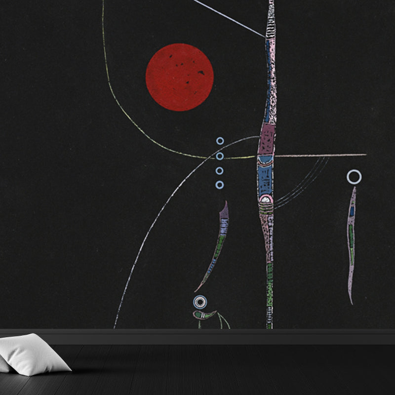 Circular Printed Mural Decal Modern Art Non-Woven Texture Wall Covering in Pastel Color Black Clearhalo 'Wall Decor' 'Wall Mural' 1646545