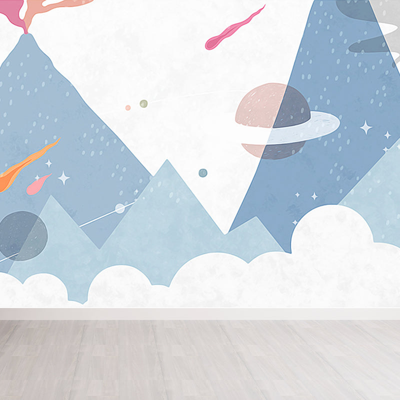 Stain Resistant Cartoon Print Mural Non-Woven Children's Art Wall Decor for Kids Room Blue Clearhalo 'Wall Decor' 'Wall Mural' 1646570