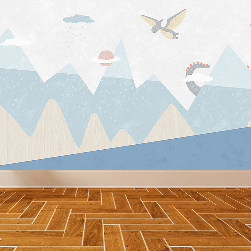 Stain Resistant Cartoon Print Mural Non-Woven Children's Art Wall Decor for Kids Room Light Blue Clearhalo 'Wall Decor' 'Wall Mural' 1646575