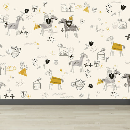 Stain Resistant Cartoon Print Mural Non-Woven Children's Art Wall Decor for Kids Room Beige Clearhalo 'Wall Decor' 'Wall Mural' 1646585