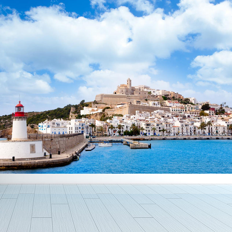 Full Size Photography Nautical Mural Wallpaper with Lighthouse Landscape in Blue Blue Design 2 Clearhalo 'Wall Decor' 'Wall Mural' 1646595