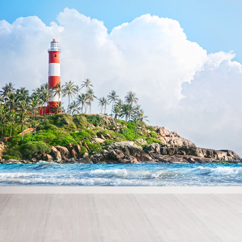 Full Size Photography Nautical Mural Wallpaper with Lighthouse Landscape in Blue Blue Design 3 Clearhalo 'Wall Decor' 'Wall Mural' 1646600