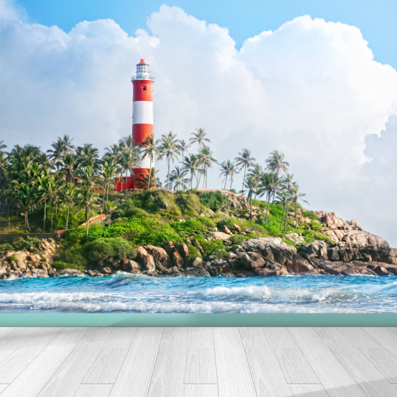 Full Size Photography Nautical Mural Wallpaper with Lighthouse Landscape in Blue Clearhalo 'Wall Decor' 'Wall Mural' 1646601