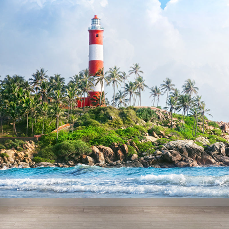 Full Size Photography Nautical Mural Wallpaper with Lighthouse Landscape in Blue Clearhalo 'Wall Decor' 'Wall Mural' 1646602