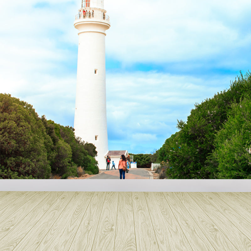 Full Size Photography Nautical Mural Wallpaper with Lighthouse Landscape in Blue Clearhalo 'Wall Decor' 'Wall Mural' 1646606