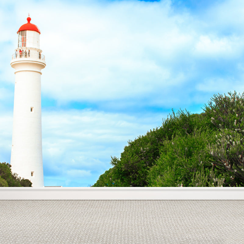 Full Size Photography Nautical Mural Wallpaper with Lighthouse Landscape in Blue Clearhalo 'Wall Decor' 'Wall Mural' 1646607
