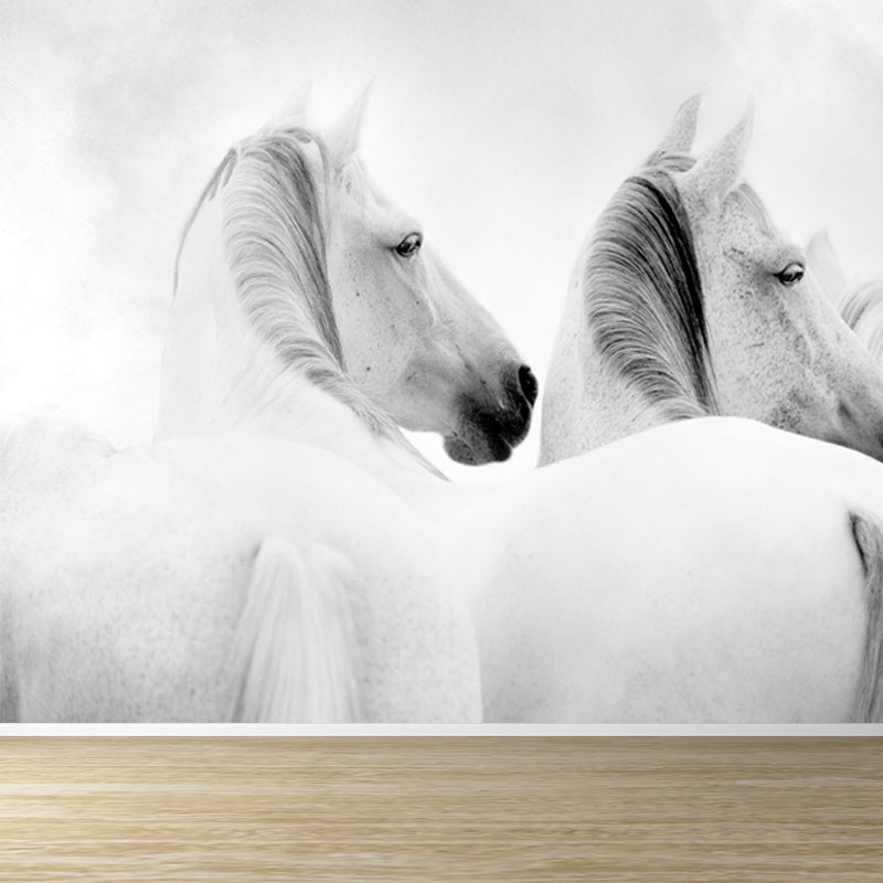 Big White Horse Print Mural Wallpaper Decorative Contemporary Living Room Wall Art Clearhalo 'Wall Decor' 'Wall Mural' 1646631