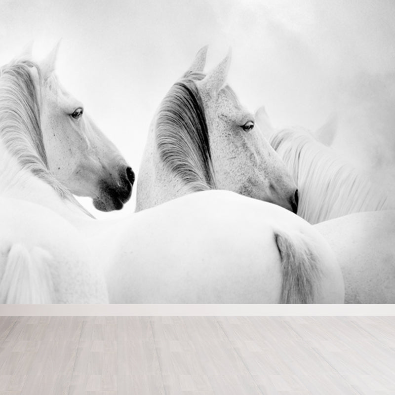 Big White Horse Print Mural Wallpaper Decorative Contemporary Living Room Wall Art Clearhalo 'Wall Decor' 'Wall Mural' 1646632