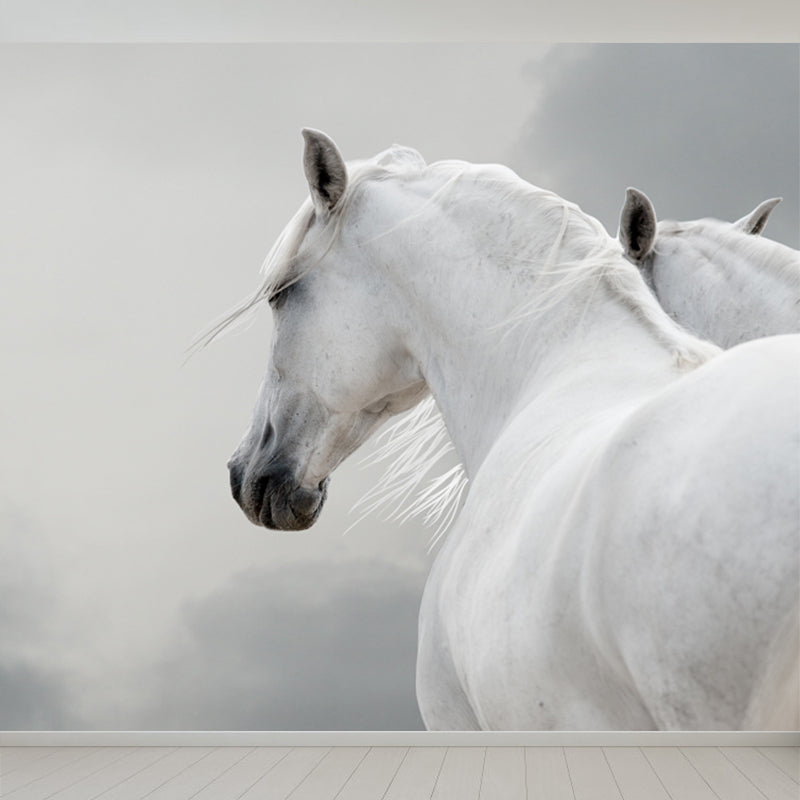 Big White Horse Print Mural Wallpaper Decorative Contemporary Living Room Wall Art Clearhalo 'Wall Decor' 'Wall Mural' 1646636