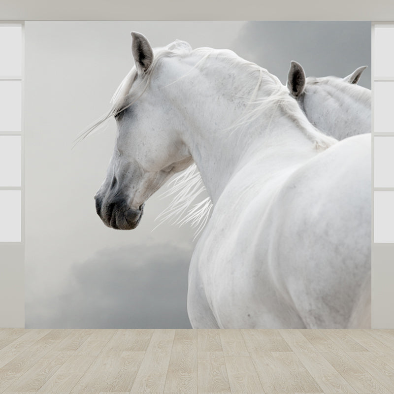 Big White Horse Print Mural Wallpaper Decorative Contemporary Living Room Wall Art Clearhalo 'Wall Decor' 'Wall Mural' 1646637