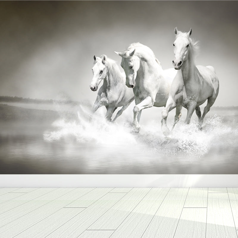Big White Horse Print Mural Wallpaper Decorative Contemporary Living Room Wall Art Grey Design 3 Clearhalo 'Wall Decor' 'Wall Mural' 1646640