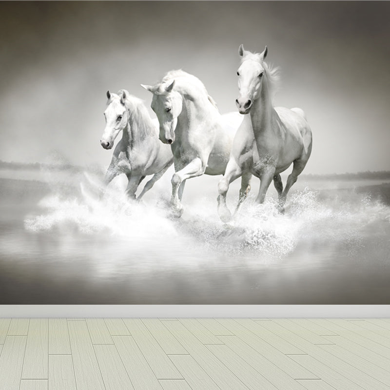 Big White Horse Print Mural Wallpaper Decorative Contemporary Living Room Wall Art Clearhalo 'Wall Decor' 'Wall Mural' 1646641