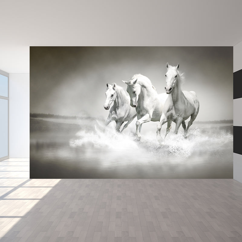 Big White Horse Print Mural Wallpaper Decorative Contemporary Living Room Wall Art Clearhalo 'Wall Decor' 'Wall Mural' 1646642