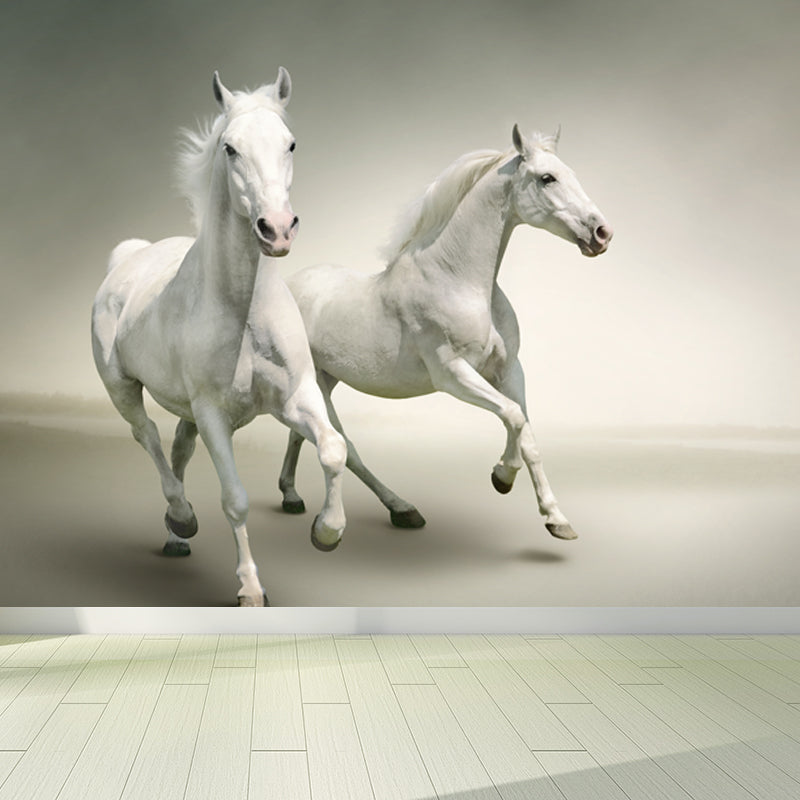 Big White Horse Print Mural Wallpaper Decorative Contemporary Living Room Wall Art Grey Design 4 Clearhalo 'Wall Decor' 'Wall Mural' 1646645