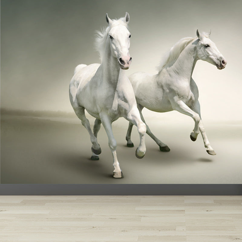 Big White Horse Print Mural Wallpaper Decorative Contemporary Living Room Wall Art Clearhalo 'Wall Decor' 'Wall Mural' 1646646