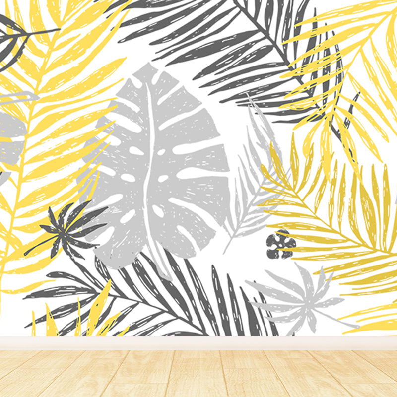 Waterproof Leaves Wall Mural Tropical Non-Woven Wall Decor, Custom Size Available Yellow Clearhalo 'Wall Decor' 'Wall Mural' 1646655