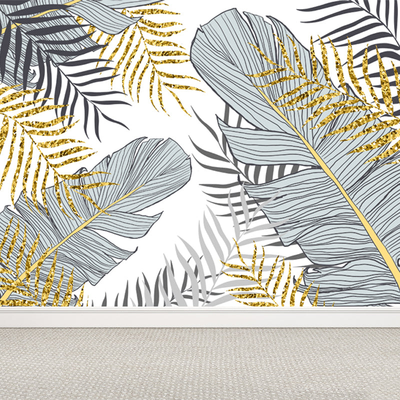Waterproof Leaves Wall Mural Tropical Non-Woven Wall Decor, Custom Size Available Grey Clearhalo 'Wall Decor' 'Wall Mural' 1646665