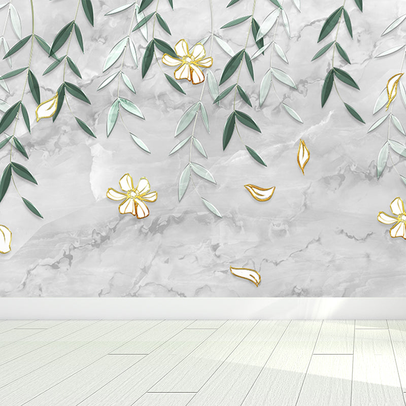 Modern Leaves Print Mural Soft Color Living Room Wall Art, Custom Size Available Grey Clearhalo 'Wall Decor' 'Wall Mural' 1646670